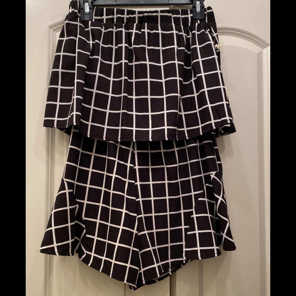 black and white strapless romper